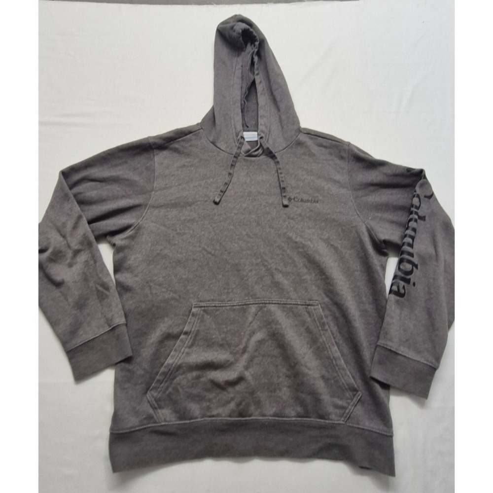 Columbia men's grey pullover front pocket hoodie sweatshirt Logo sz. M